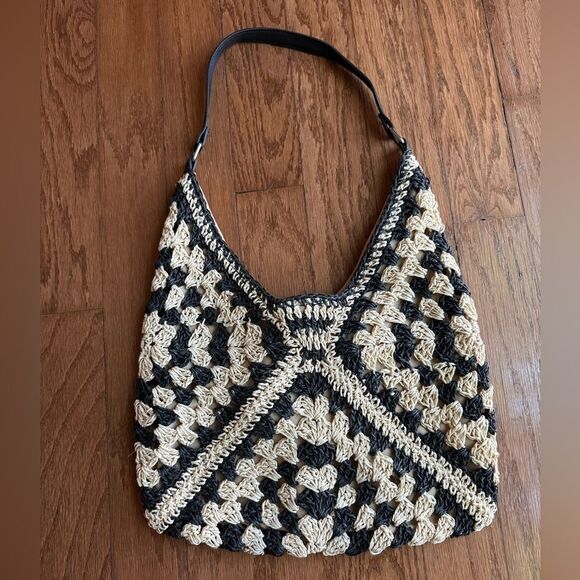 8 Other Reasons Multi Raffia Bohoemian Shoulder Bag - Tan/Black - Picture 4 of 6